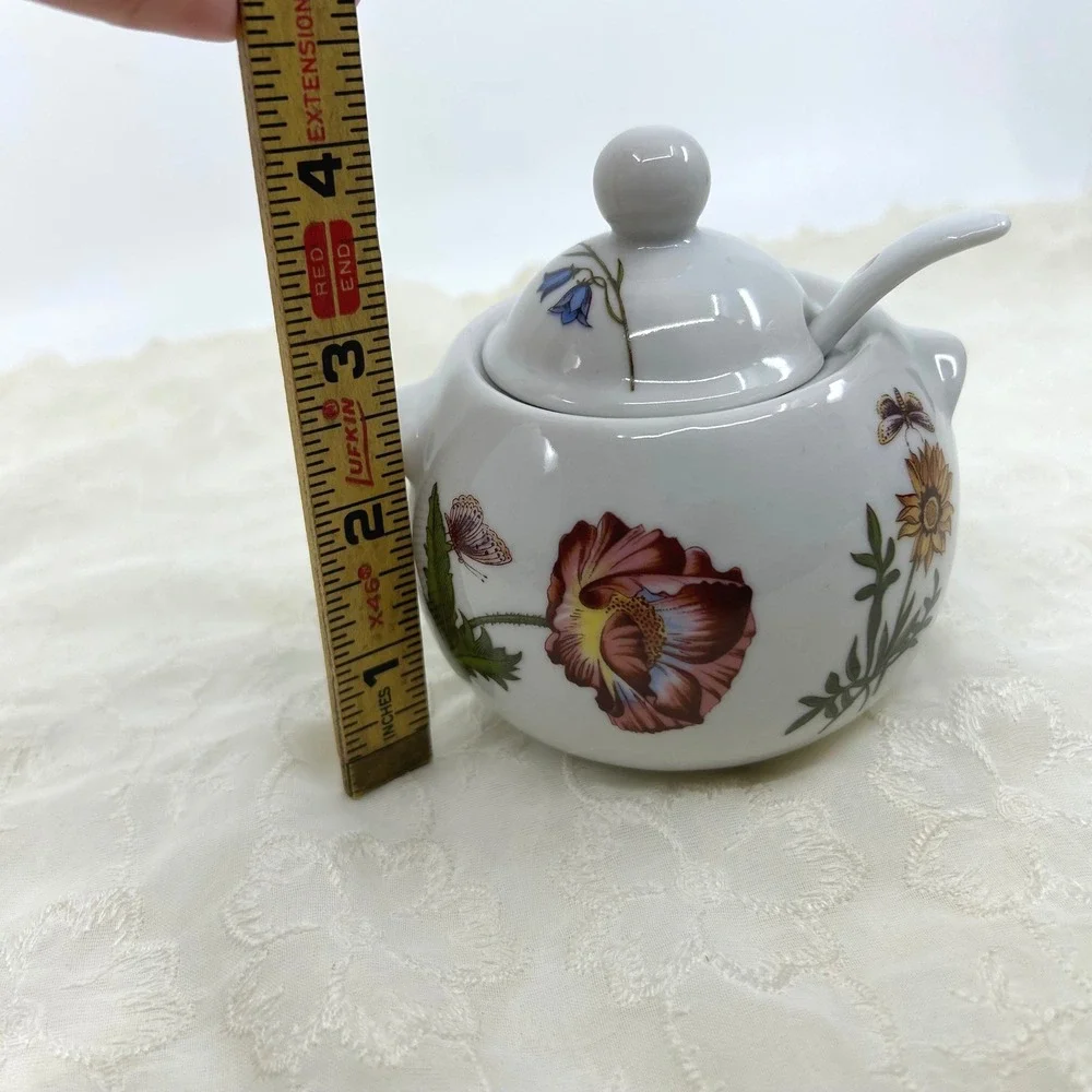 Vintage Floral Flower Sugar Bowl with Spoon Carolina Pattern Cordon Bleu Bia